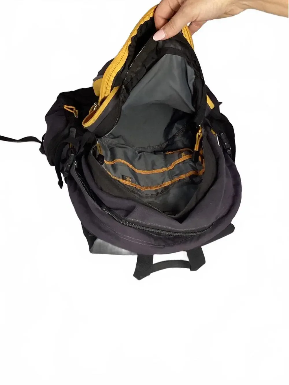 The North Face Purple and Yellow Multi-Compartment Backpack